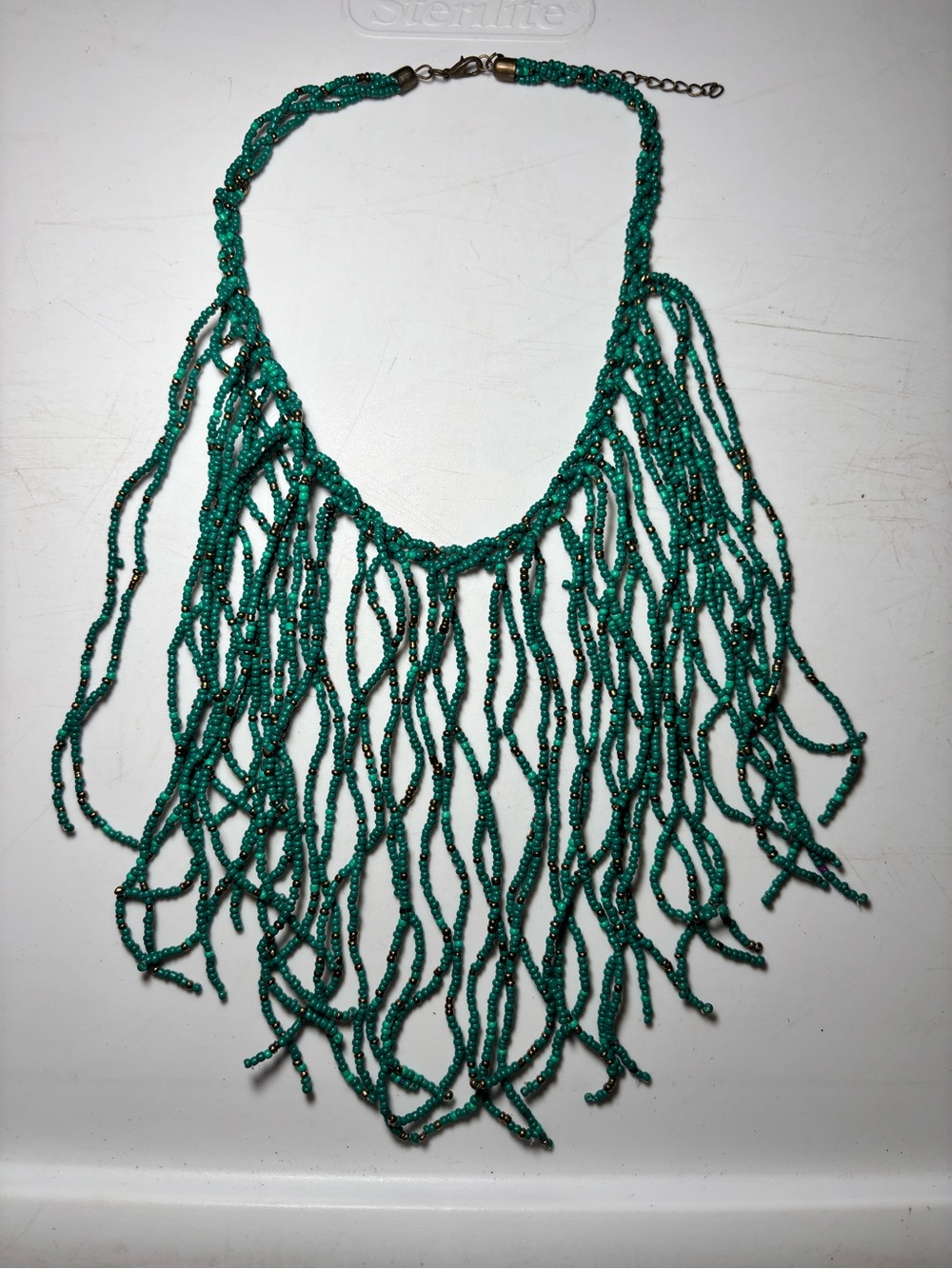 Handmade Teal Beaded Fringe Necklace - Women Jewelry